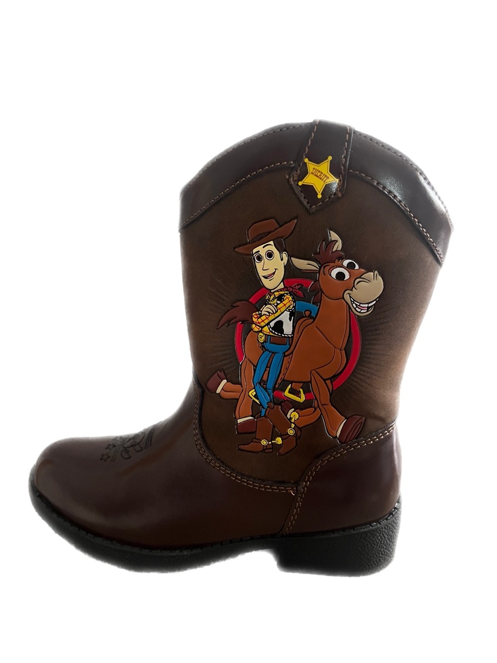 Kids Brown Cowboy Boot with Sheriff Badge and Toy Story Character